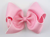 pink and white moonstitch 5 inch large girls hair bow