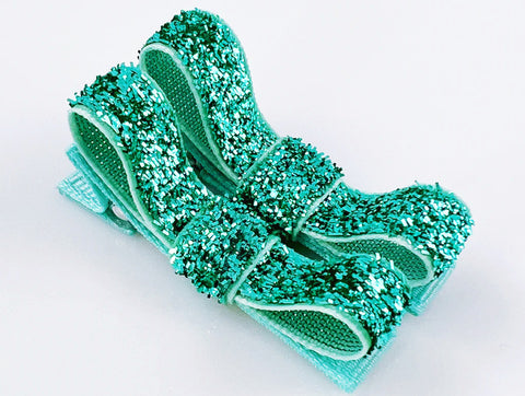 glitter hair bow clips for girls aqua blue