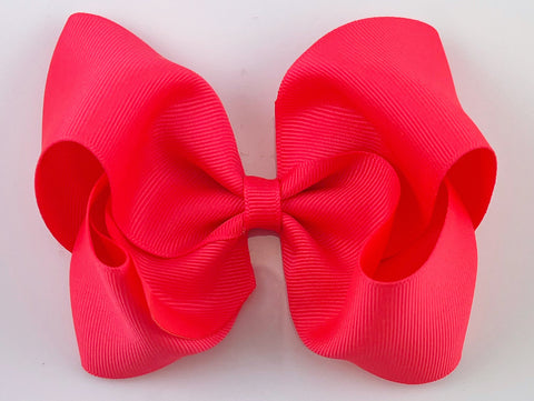 neon coral pink orange girls hair bow 5 inch