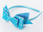 Light Blue Glitter Bow Headband
