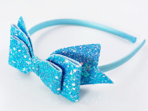 light blue glitter bow headband for big girls