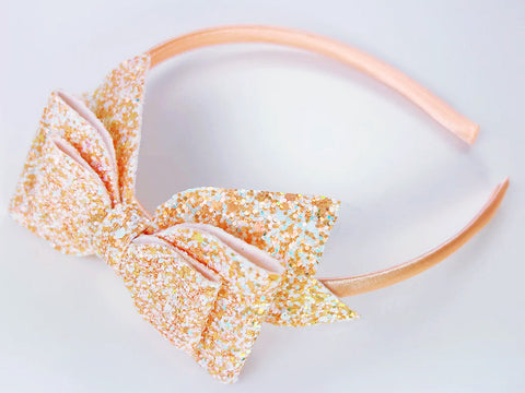 Peach Glitter Bow Headband