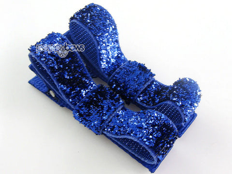 hair bow clips for babies girls royal blue glitter