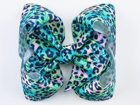 Blue Leopard 5 inch Hair Bow