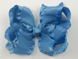 blue hair bow for baby girl in blue ruffle ribbon satin ruffled