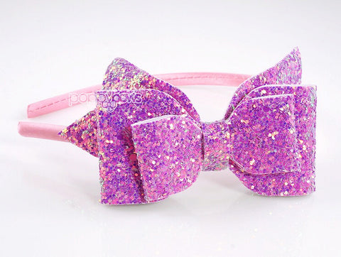 Raspberry Pink Glitter Bow Headband