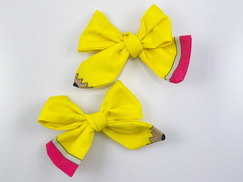 back to school girls hair bows yellow pencil