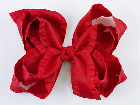 red ruffle satin hair bow