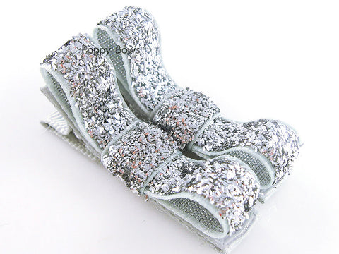 hair bow clips silver for baby girl glitter
