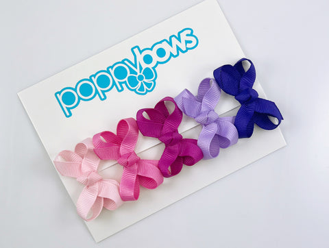 5 Pack Pink and Purple Mini Hair Bows