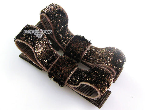 hair bow clips for babies girls brown glitter