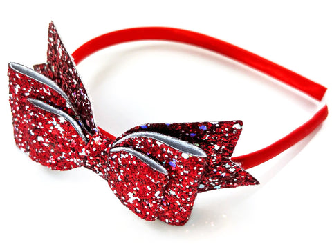 Red Glitter Bow Headband