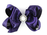 purple satin hair bow with pearl