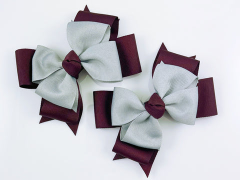 school maroon and gray hair bow