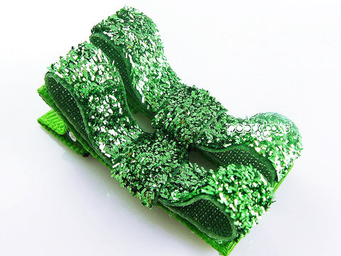 hair bow clips baby girl green glitter