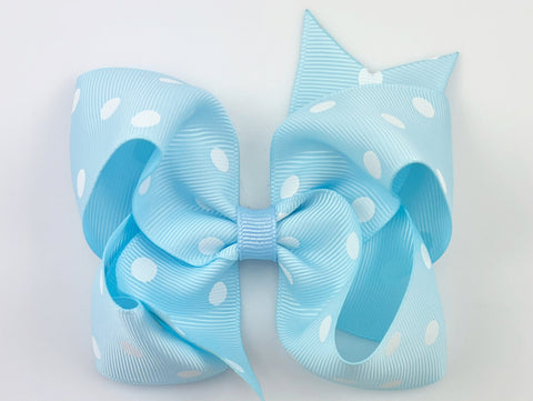 light blue dot hair bow