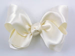 3.5 inch ivory satin flower girl hair bow