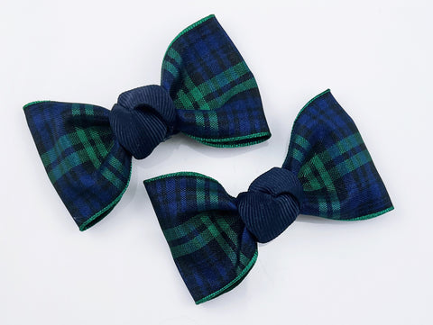 school plaid hair bows for girls navy blue and dark green