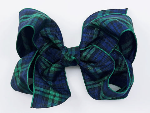 school uniform plaid hair bow in navy dark green