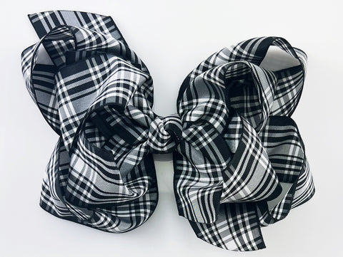 black and white plaid hair bow for girls