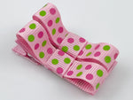 hair bow clips for baby girl pink and green dot