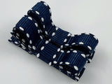 hair bow clips for girls navy blue saddle stitch