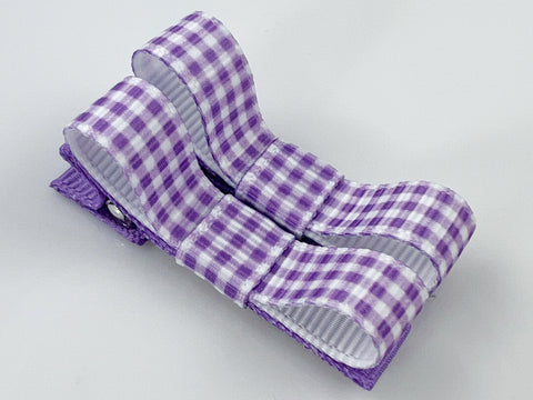 purple hair bow clips for baby girl gingham