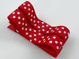 baby girl hair barrettes in red and white polka dots