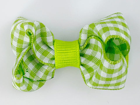 lime green gingham baby girls small hair bow 2 inch