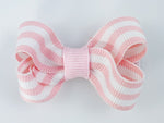 light pink and white striped small baby hair bow, cute extra small 2 inch hair bows for babies