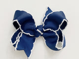 navy blue moonstitch ribbon hair bow