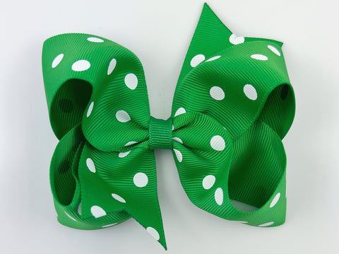 green and white polka dot hair bow