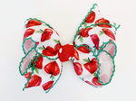 red apple print moonstitch hair bow