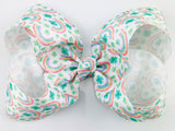pastel rainbow and shamrock extra large hair bow for st. patricks day