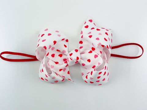 red and white heart baby bow headband