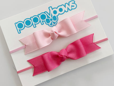 pink baby girl headbands with long bow on elastic
