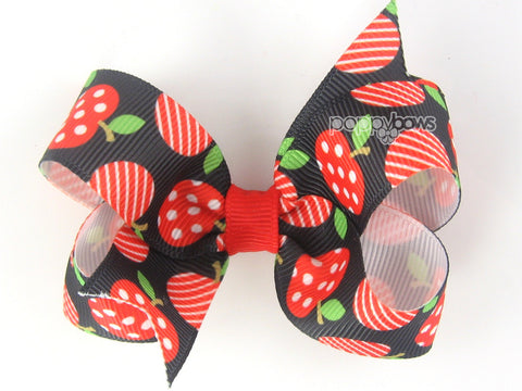 red and black apple print baby girl 3 inch hair bow