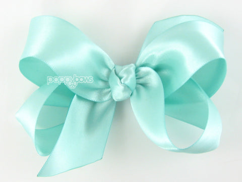 aqua blue satin hair bow