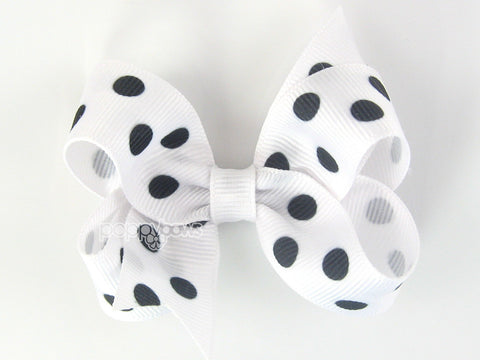 white and black polka dot 3 inch hair bow