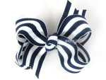 navy blue and white striped 3 inch baby girl's hair bow