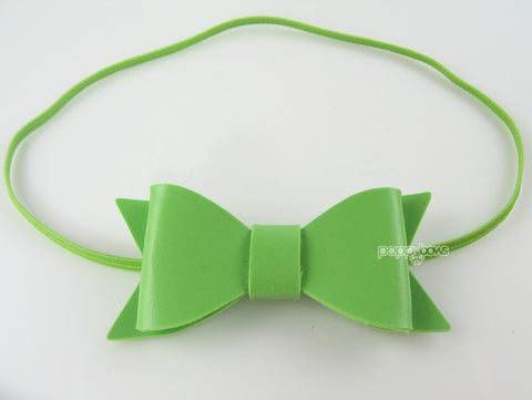 lime green baby headband with faux leather small bow