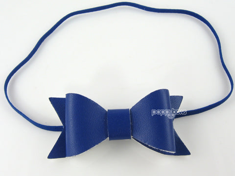 royal blue baby headband with faux leather small bow