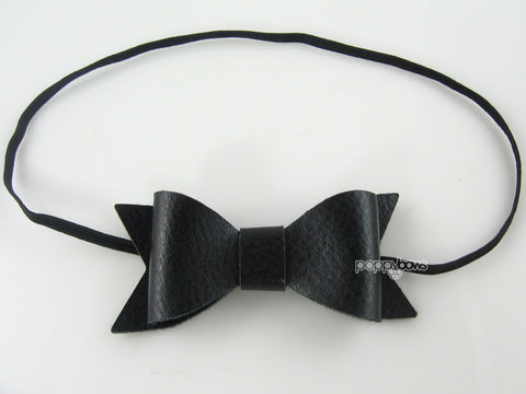 black bow baby headband in faux leather and thin elastic