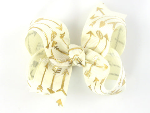 ivory and gold baby girl 3 inch hair bow