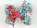 aqua flowers floral print baby girl 3 inch hair bow
