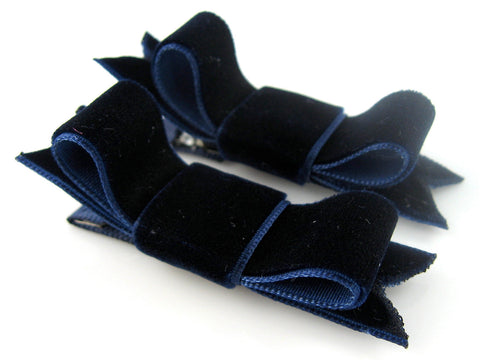 navy blue velvet hair bow clips for baby toddlers girls