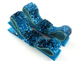 hair bow clips for baby girl teal blue glitter