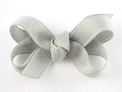 baby hair bow in gray on small infant clip