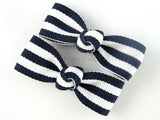 navy blue and white striped hair bow clips for baby girls