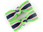 cute baby bow hair clips for girls in navy blue and lime green